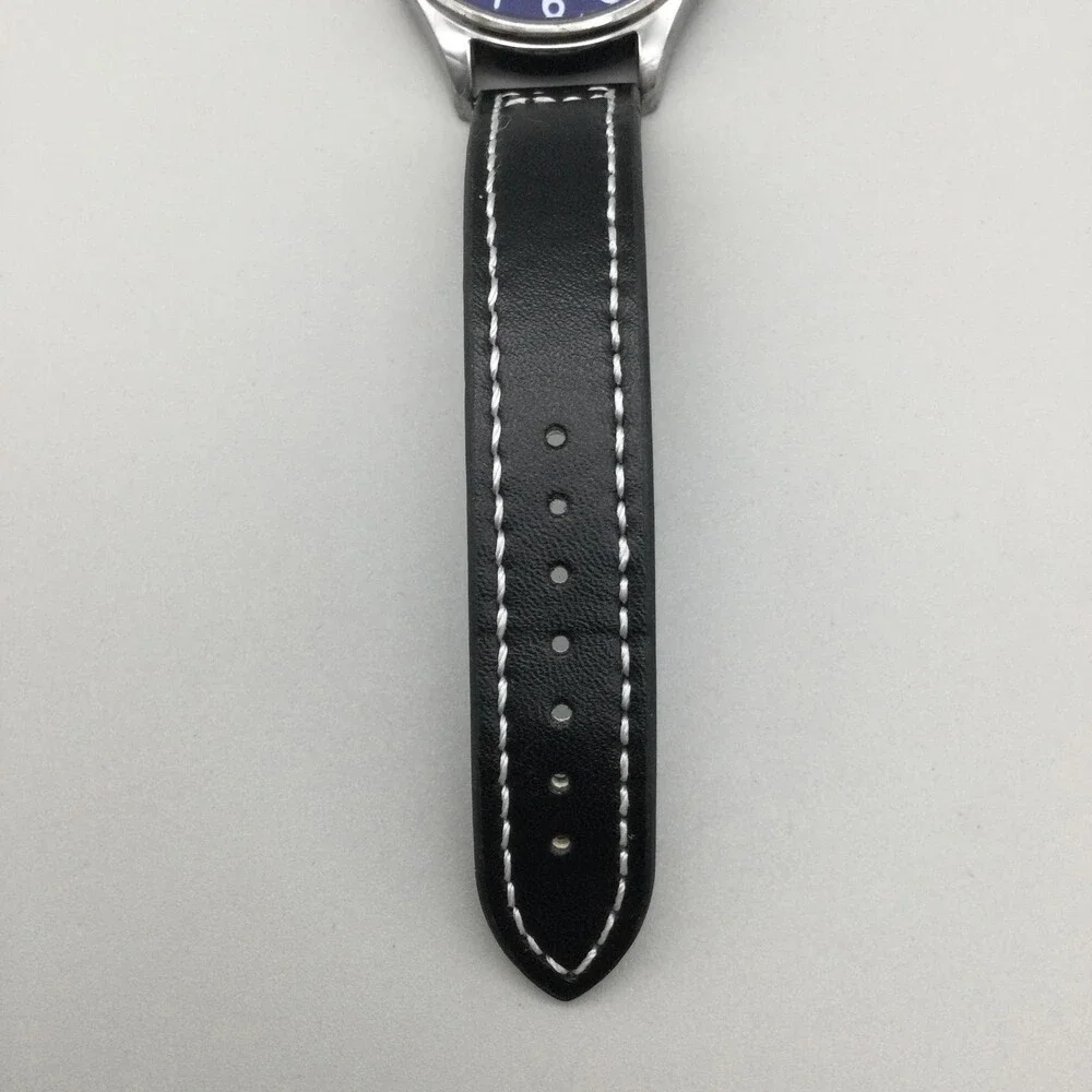 Vince Camuto Mens Watch 42mm Blue Dial Black Leather Stainless New Battery